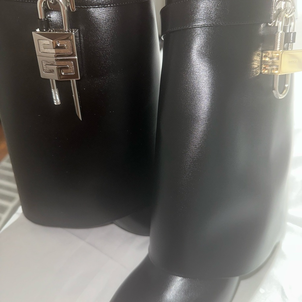 Givenchy Black Leather Shark Lock Ankle Boots